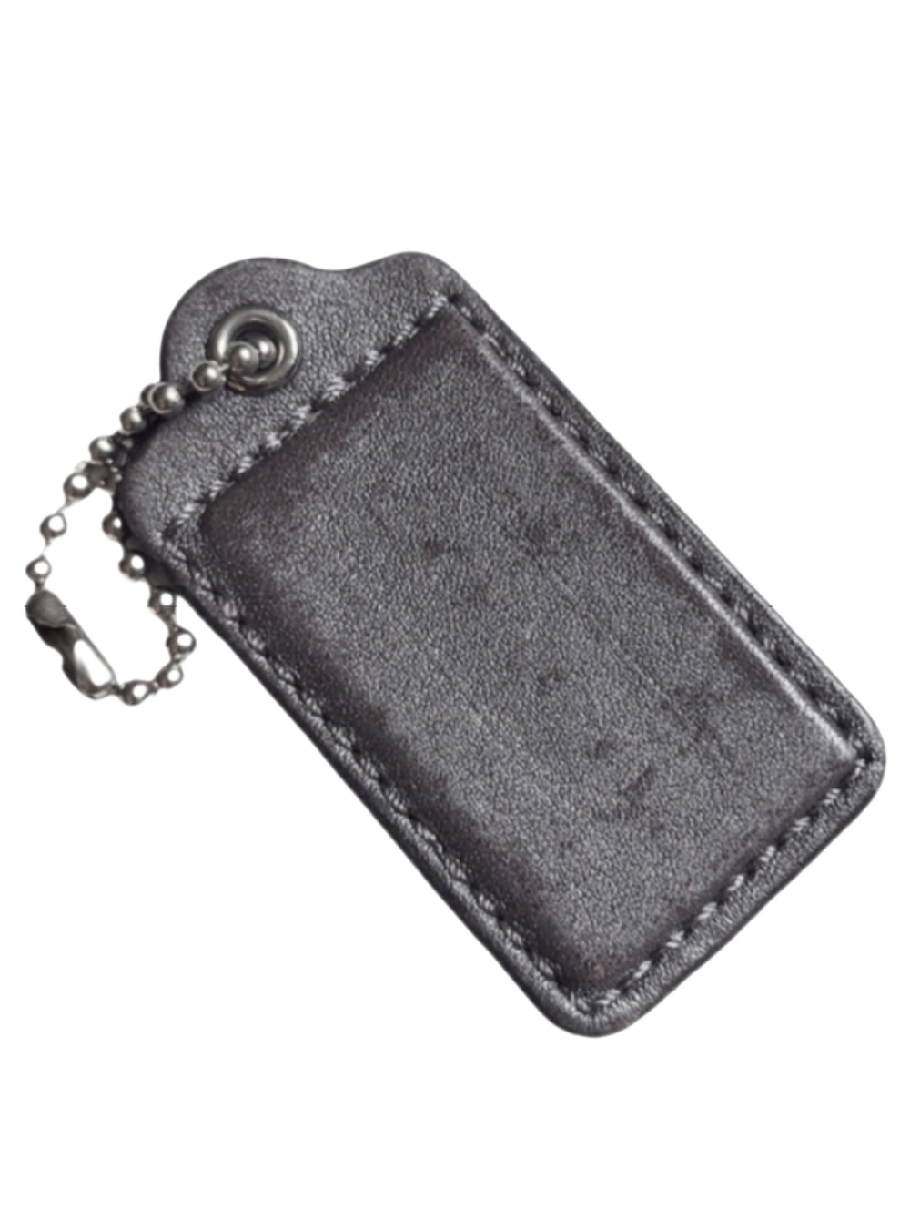 🩶 3" XL Coach Metallic Dark Steel Gray Leather Hang Tag Bag Fob Keychain Charm